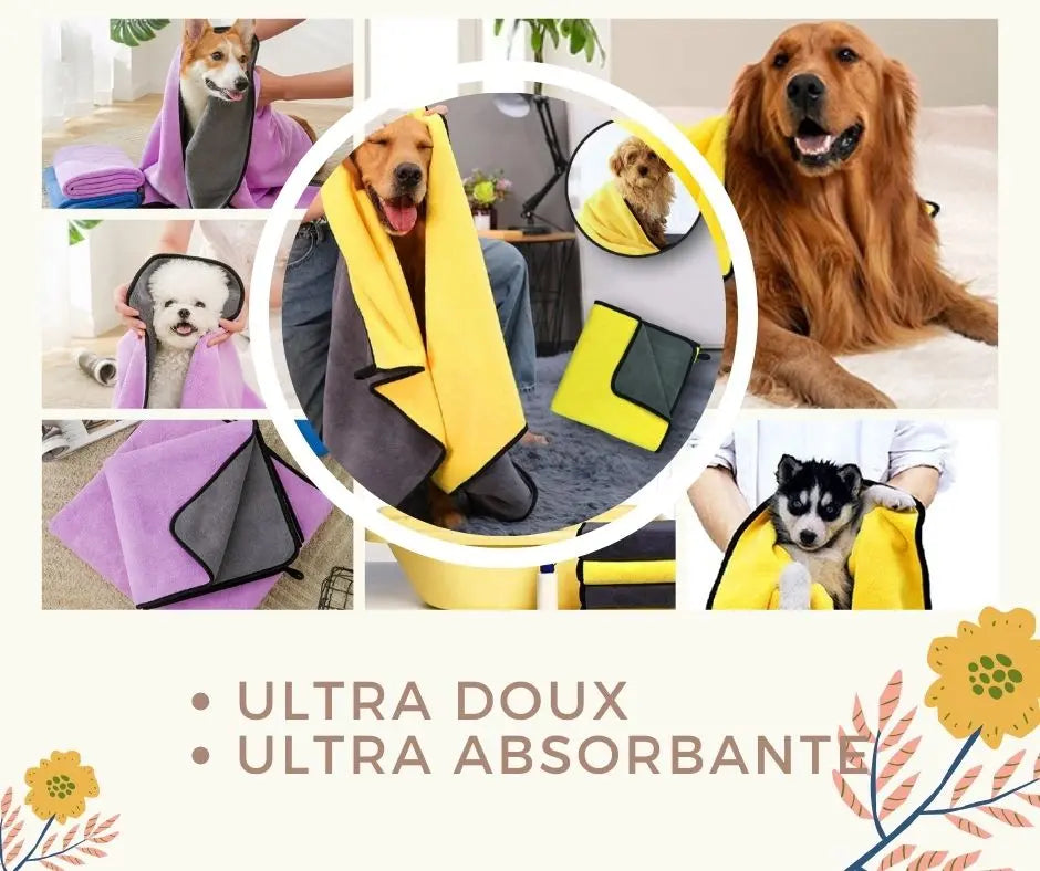 2X serviette pour chien ultra absorbante super shammy avec poches
